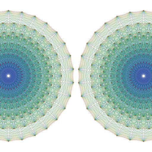Two identical, intricate, circular geometric patterns with symmetrical, multicolored lines and shapes are displayed side by side on a white background—each subtly reflecting the argument against theory of everything’s promise of perfect symmetry.