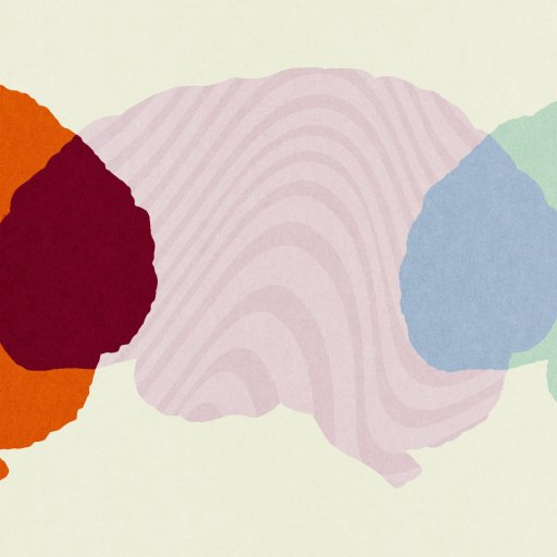 Illustration of three stylized human brains in orange, pink, and green, each with abstract wave patterns inside, overlapping at their edges.