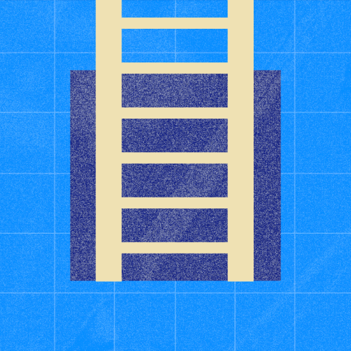Overhead view of a swimming pool ladder descending into a blue-tiled pool.