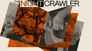 Collage with "The Nightcrawler" text, an image of a tree, two photos of elderly hands working with clay—reminiscent of Warren Buffett’s wisdom—and partial faces of an older person, all highlighted by orange accents.