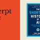 Book cover of "The Shortest History of AI" by Toby Walsh on a light background, next to bold text reading "an excerpt from" on an orange background.
